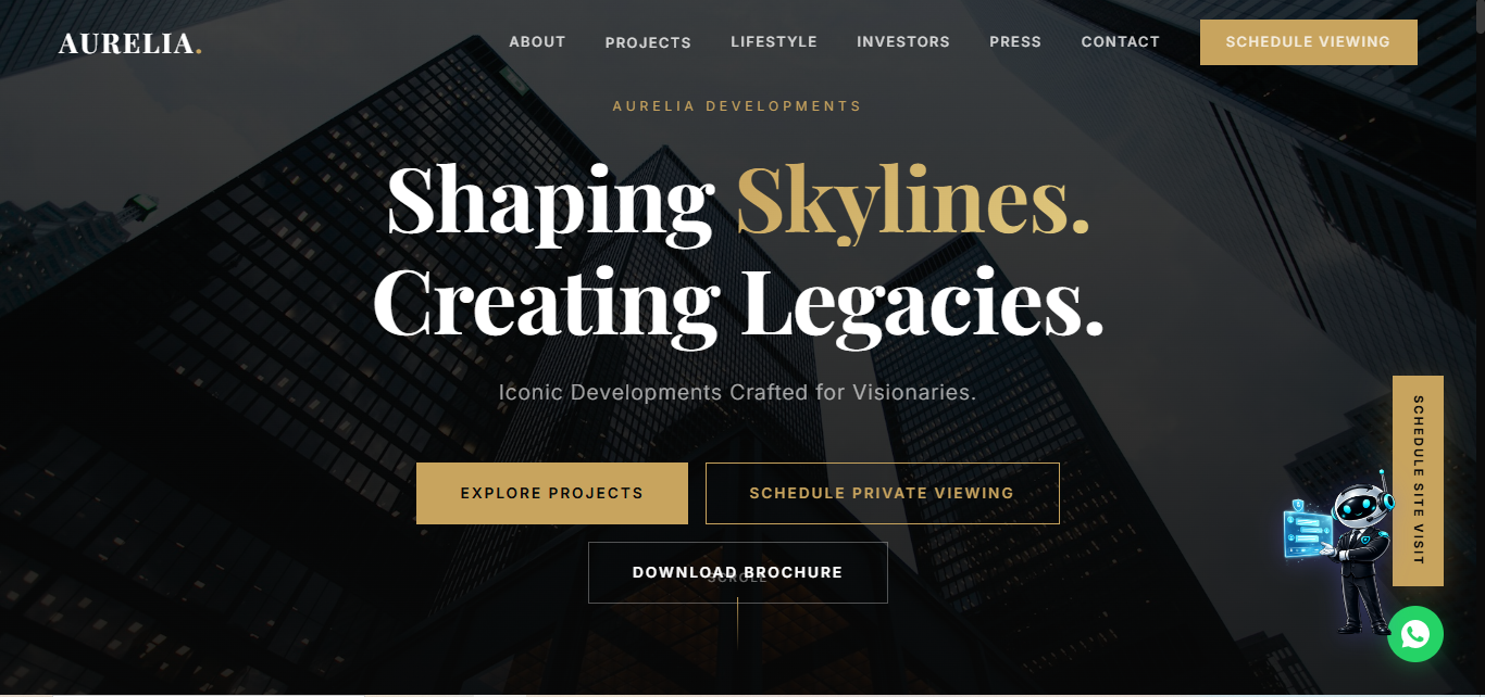 Aurelia Developments real estate website by Appetenza Technologies