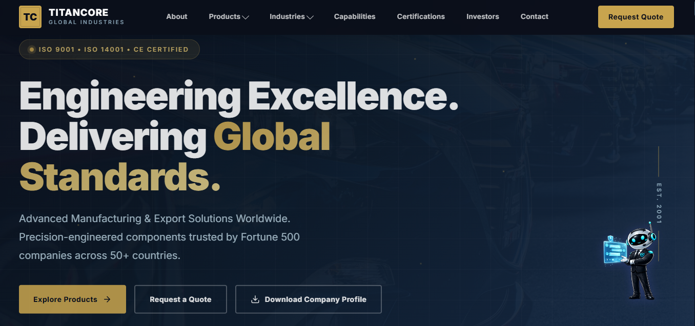TitanCore Global industrial website by Appetenza Technologies